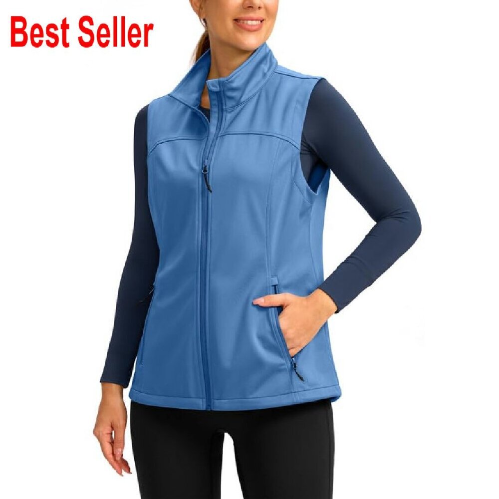 Lightweight Softshell Vest Zippered Pockets Windproof Water-Resistant Activewear